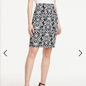Anne Taylor Factory Navy Floral Ponte Pencil Skirt